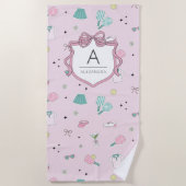 Roze Monogram Pickleball Cadeau voor Haar Strandlaken (Voorkant)