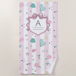 Roze Monogram Pickleball Cadeau voor Haar Strandlaken