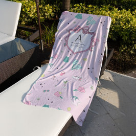 Roze Monogram Pickleball Cadeau voor Haar Strandlaken