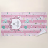 Roze Monogram Pickleball Cadeau voor Haar Strandlaken (Voorkant)