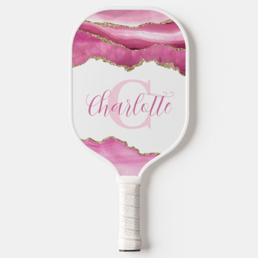 Roze monogram pickleball paddle (Voorkant)