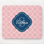 Roze monogram Quatrefoil Pattern Muismat (Voorkant)