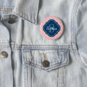 Roze monogram Quatrefoil Pattern Ronde Button 5,7 Cm (In situ)