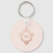 Roze Monogram Roos Gold Crest Elegant  Sleutelhanger (Voorkant)