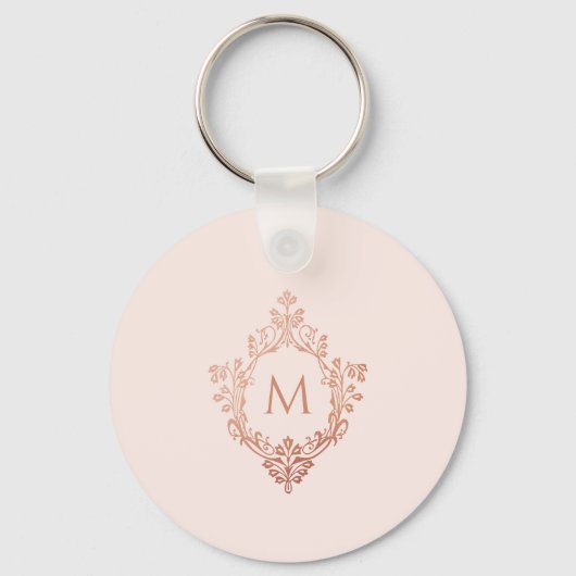 Roze Monogram Roos Gold Crest Elegant  Sleutelhanger (Achterkant)