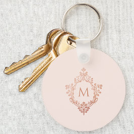 Roze Monogram Roos Gold Crest Elegant  Sleutelhanger