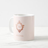 Roze Monogram Roos Goud Elegante  Crest Naam Koffiemok (Voorkant links)