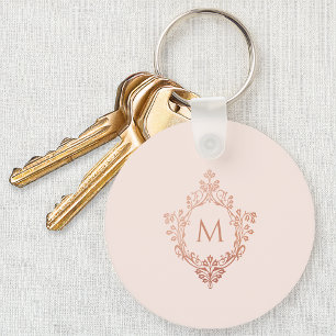 Roze Monogram Roze Gouden Wapen Elegant Antiek  Sleutelhanger