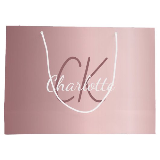 Roze monogram script modern elegant groot cadeauzakje (Achterkant)