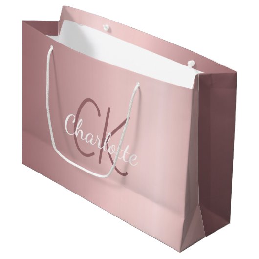 Roze monogram script modern elegant groot cadeauzakje (Voorkant Gekanteld)