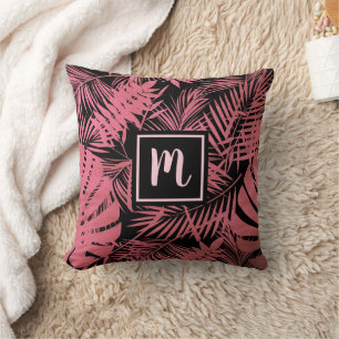 Roze monogram script palmblad patroon modern kussen