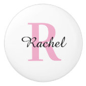 Roze Monogram Script Persoonlijke Naam Ladeschijf Keramische Knop (Voorkant)