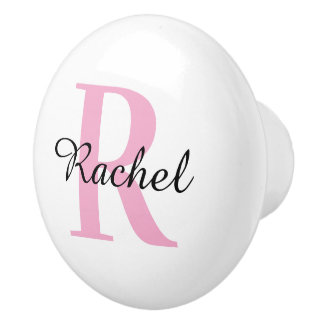 Roze Monogram Script Persoonlijke Naam Ladeschijf Keramische Knop