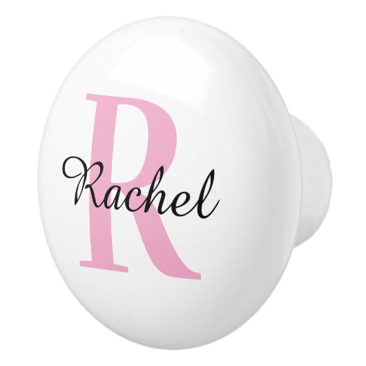 Roze Monogram Script Persoonlijke Naam Ladeschijf Keramische Knop (Rechts)