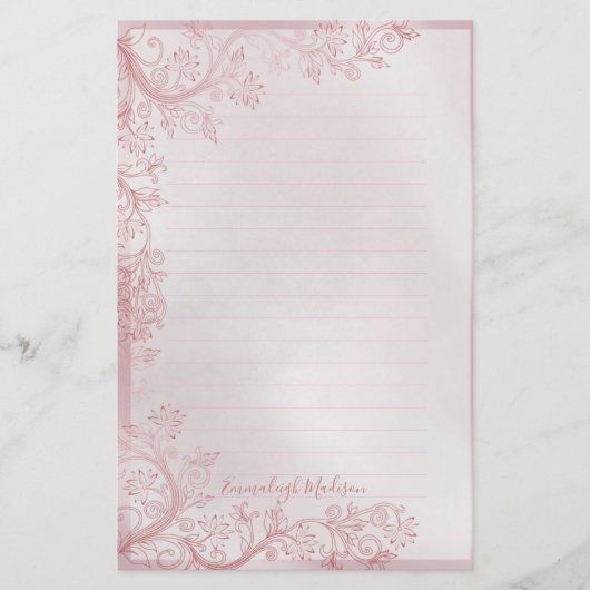 Roze Monogram Siervoering Briefpapier (Voorkant)