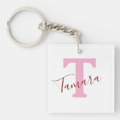 Roze Monogram Sleutelhanger | Aangepaste naam (voorkant)