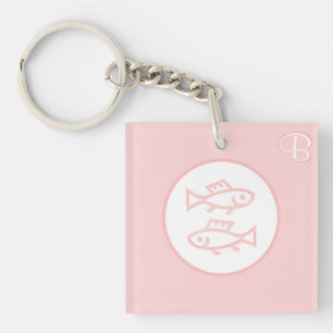 Roze monogram sleutelhangers - Dierenriem - Vissen