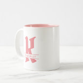 Roze Monogram, splitletter typografie Tweekleurige Koffiemok (Voorkant links)