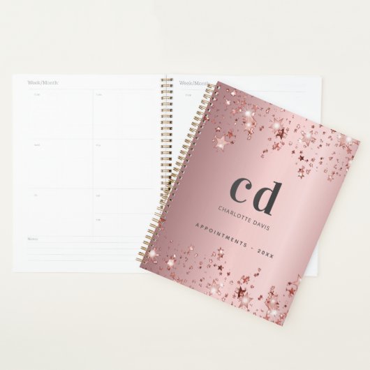 Roze monogram sterren naam planner (Display)