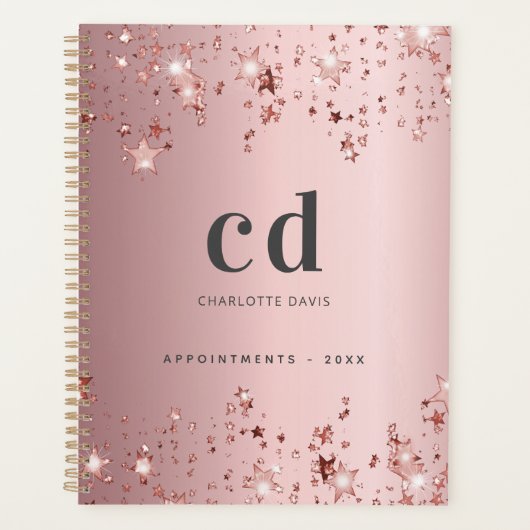 Roze monogram sterren naam planner (Voorkant)