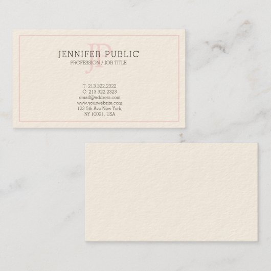 Roze Monogram Stijlvolle Slanke Plain Trendy Cream Visitekaartje (Voorkant / Achterkant)