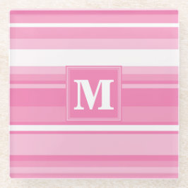 Roze monogram strepen glazen onderzetter