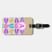 Roze Monogram Teenslippers Beach Bagagelabel (Voorkant horizontaal)