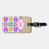Roze Monogram Teenslippers Beach Bagagelabel (Voorkant horizontaal)