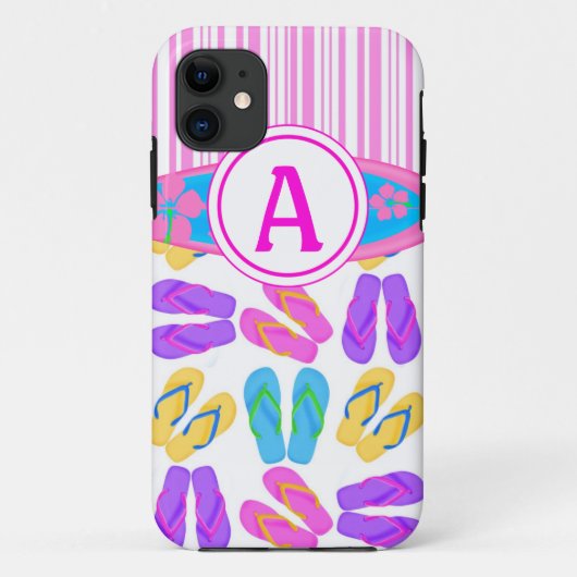 Roze Monogram Teenslippers Surfboard iPhone 5 Hoes (Achterkant)