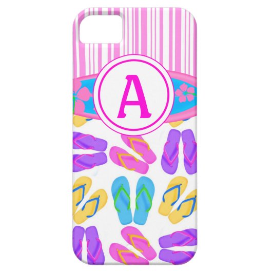 Roze Monogram Teenslippers Surfboard iPhone 5 Hoes (Achterkant)