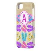 Roze Monogram Teenslippers Surfboard iPhone 5 Hoes (Achterkant Links)