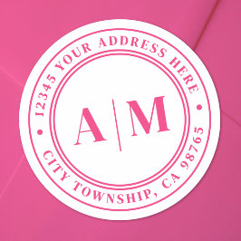 Roze Monogram Terugadres Ronde Sticker