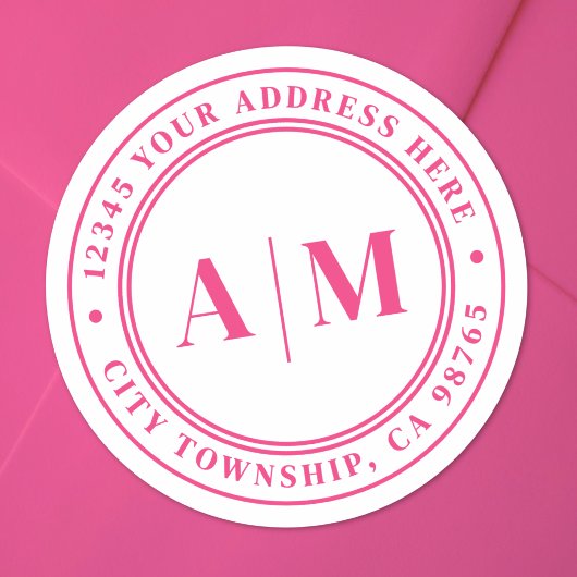 Roze Monogram Terugadres Ronde Sticker