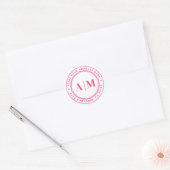 Roze Monogram Terugadres Ronde Sticker (Envelop)