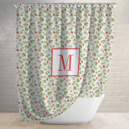 Roze monogram Tropisch Palm Leaves Patroon Douchegordijn