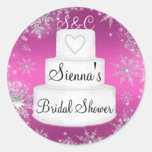 Roze Monogram Trouwtaart Bruidsfeest Sticker