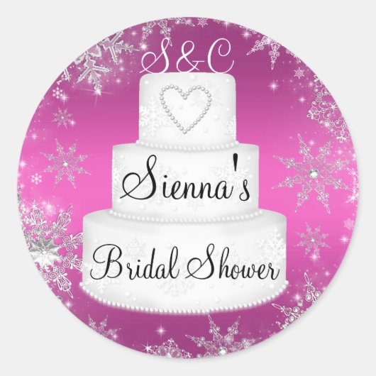 Roze Monogram Trouwtaart Bruidsfeest Sticker (Voorkant)