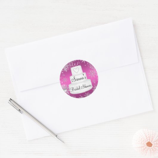Roze Monogram Trouwtaart Vrijgezellenfeest Sticker (Envelop)