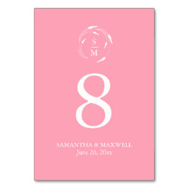 Roze Monogram Trouwtafel Nummer Kaart