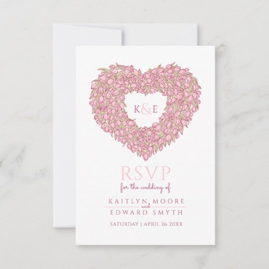 Roze monogram Tulpbloem RSVP bruiloft (Voorkant)