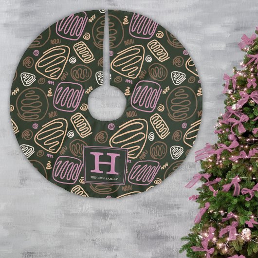 Roze monogram van één lijnpatroon voor artistieke  kerstboom rok