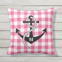 Roze monogram van het anker van Gingham