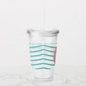 Roze monogram van het Donut Ribbon Stripes, bevror Acryl Drinkbeker (Rechts)