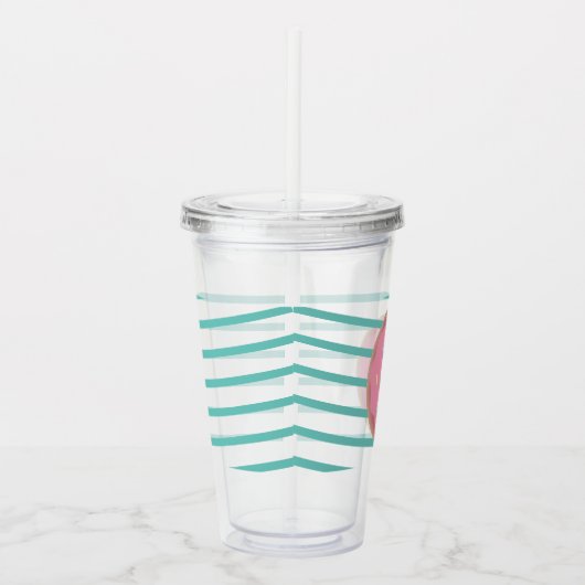 Roze monogram van het Donut Ribbon Stripes, bevror Acryl Drinkbeker (Rechts)