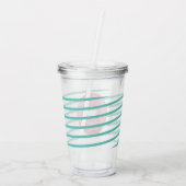 Roze monogram van het Donut Ribbon Stripes, bevror Acryl Drinkbeker (Achterkant)