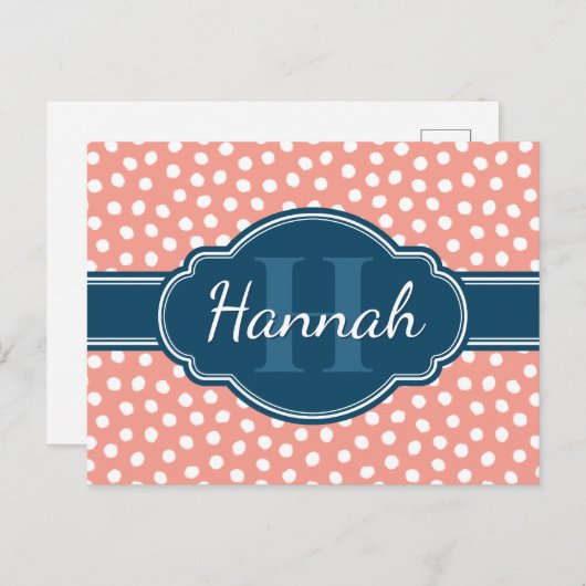 Roze monogram van het witte patroon briefkaart (Voorkant / Achterkant)