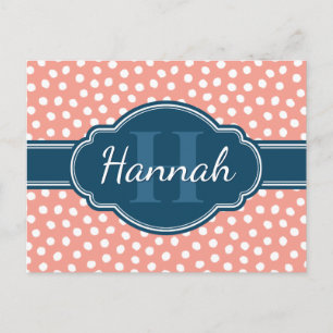 Roze monogram van het witte patroon briefkaart