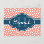 Roze monogram van het witte patroon briefkaart (Voorkant)