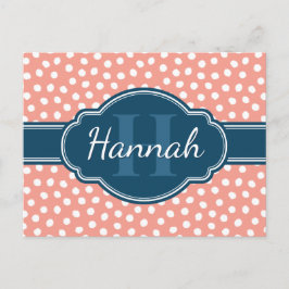 Roze monogram van het witte patroon briefkaart