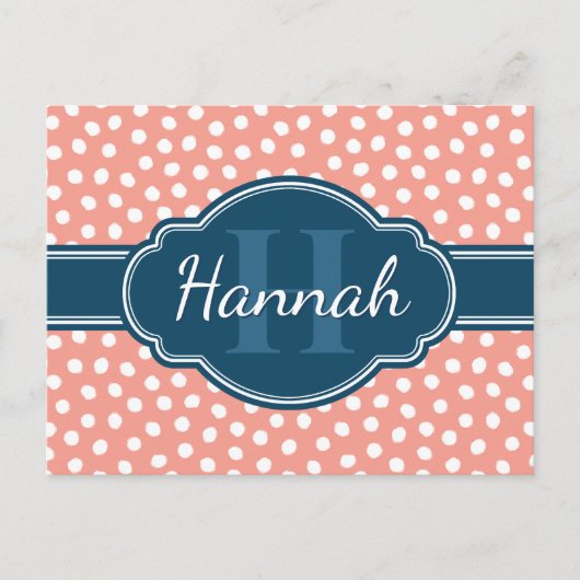 Roze monogram van het witte patroon briefkaart (Voorkant)